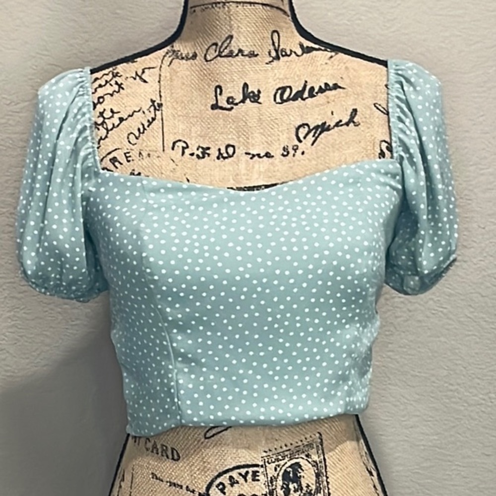 Altar'd State Blue Cropped Fitted Blouse